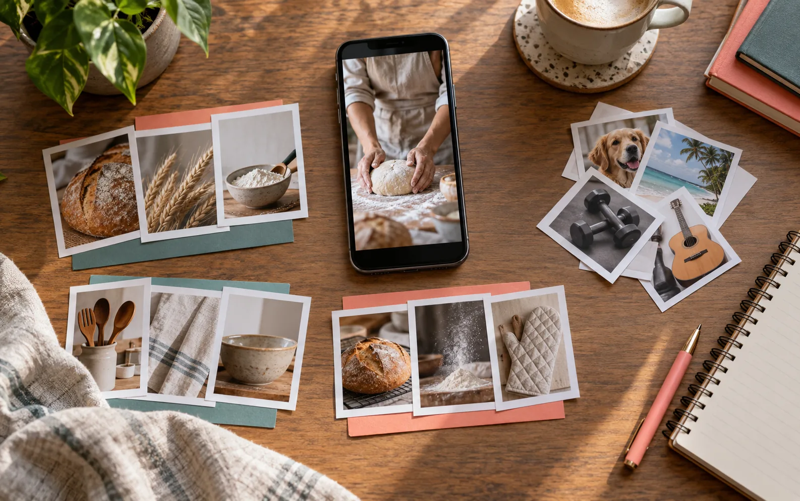 A creator sorts visual topics around a short video before choosing relevant hashtags